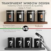 Vista 2 de Veken Recipiente de café con ventana, recipiente hermético de almacenamiento de alimentos de cocina de acero inoxidable con tapas, rastreador