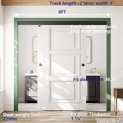 Miniatura 5 de SMARTSMITH Kit de herrajes para puerta de derivación de 6 pies, con 2 dedos pul, para armario, sala de almacenamiento, juego de herrajes para puerta
