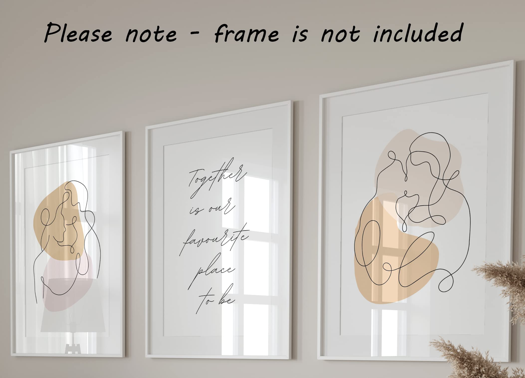 Eviepops Prints Together Is Our Favourite Place To Be Set of 3 Unframed Line Wall Art Print, Modern Abstract, Home Décor - Image 3