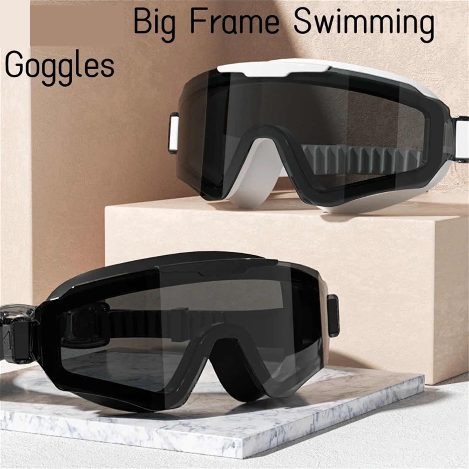 JUANYAO Schwimmbrille Stilvolle Schwimmbrille mit großem Rahmen, wasserdicht, HD-Vision, Schwimmbrille for Erwachsene for Männer und Frauen Für Schwimmen(Black Lens)