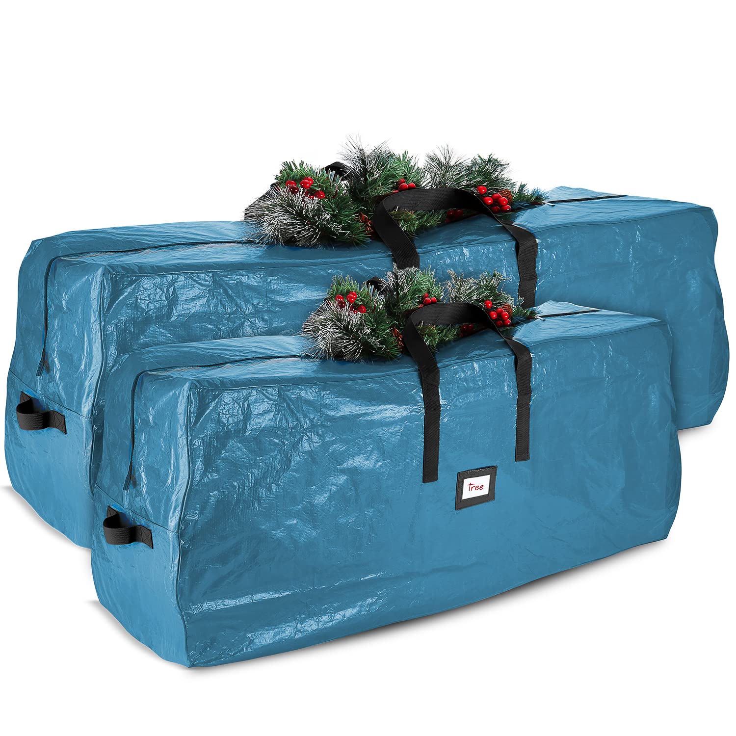 Hearth & Harbor Bag with Handles & Sleek Dual Zipper Waterproof Christmas Tree Storage Box Made of PE Plastic Material, 7.5ft. - 9ft, Blue