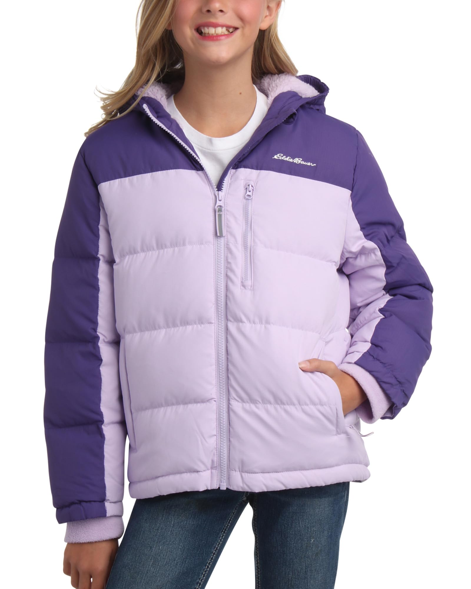 Eddie Bauer Kids' Winter Jacket - Heavyweight Quilted Down Jacket - Insulated Hooded Outerwear Coat for Boys/Girls (XS-XL), Size X-Small, Pastel Lilac