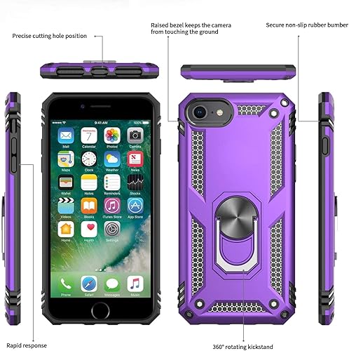 Miniatura 2 de LeYi Funda para iPhone SE con 2 protectores de pantalla de vidrio templado, funda de grado militar con soporte de anillo magnético para iPhone SE