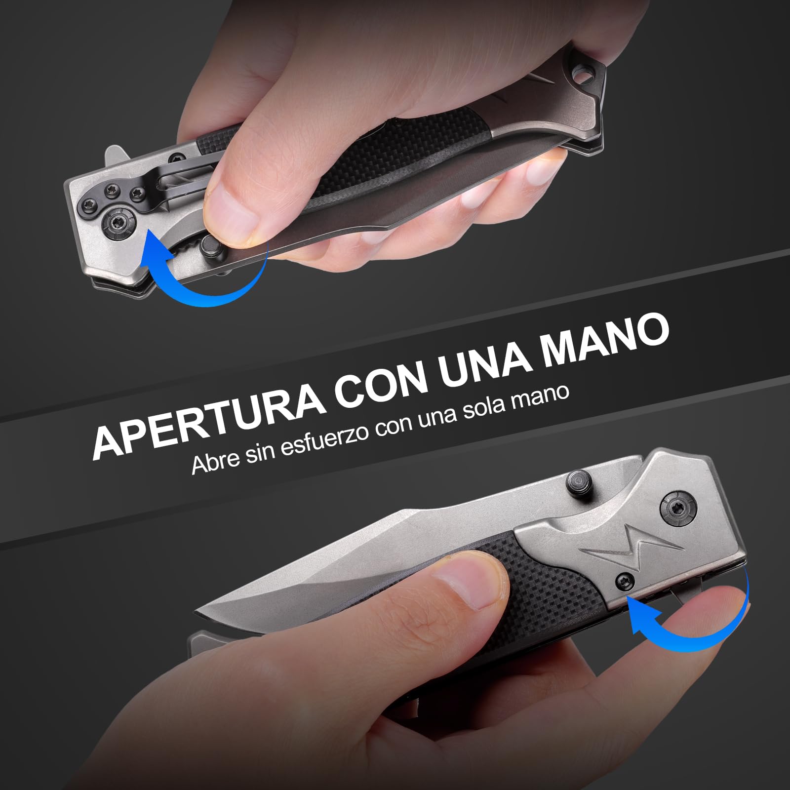 Navaja, Cuchillo Plegable de Acero Inoxidable, Portátil Cuchillo EDC con Clip de Bolsillo, Cuchillo Supervivencia, Camping Antideslizantes, Regalo para Hombre Padre