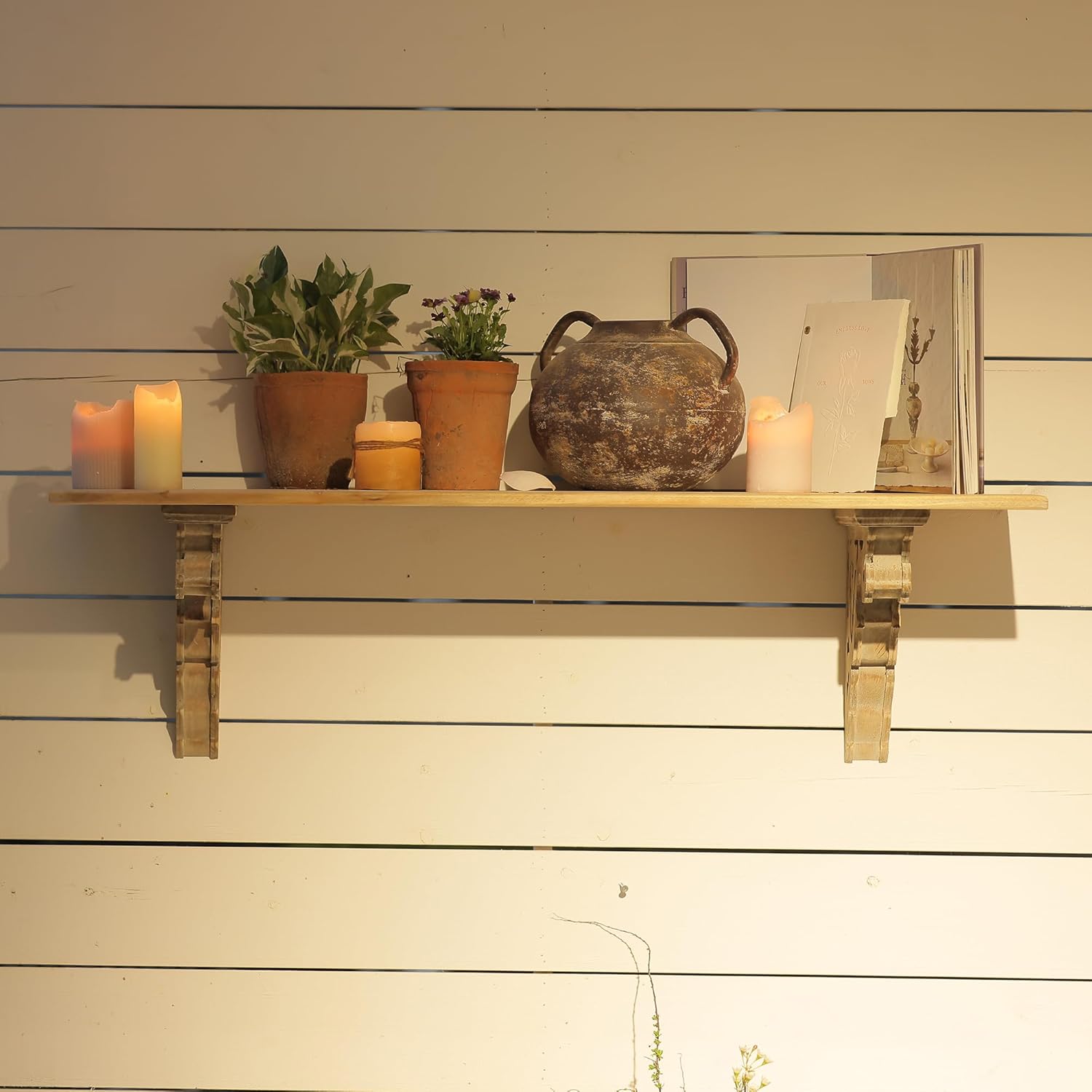 BIG FORTUNE Set of 2 Corbels for Shelves Wood Corbels Decorative,L10.63 x W3.15 x H11.22 Inch, Shelf Brackets Wooden Vintage Shelf Farmhouse Decor (Grey)
