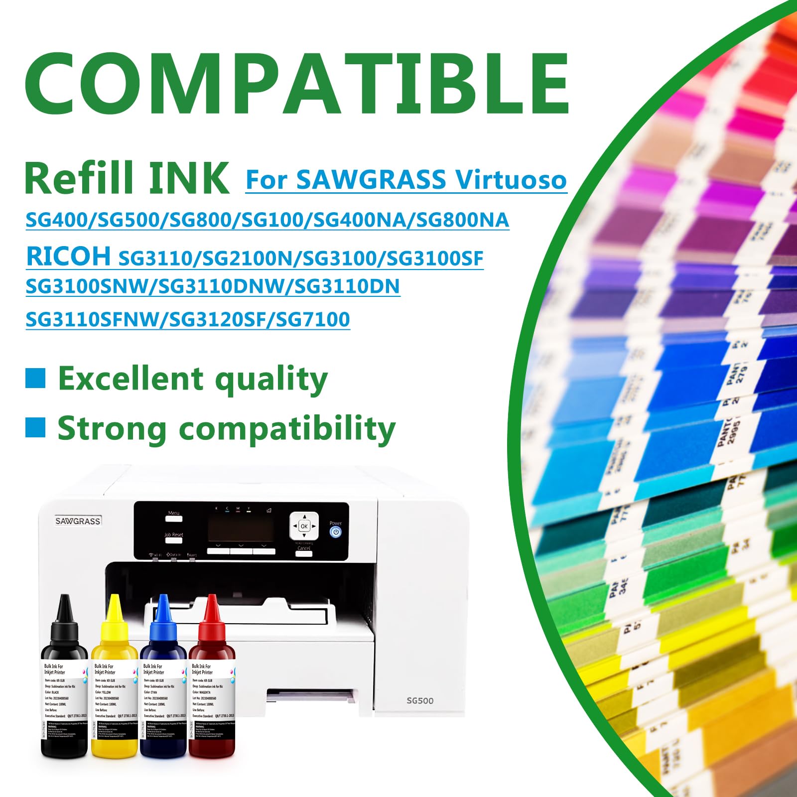 Sublimation Refill Bottle 100 ml Pack of 4 for Sawgrass Virtuoso SG400 SG500 SG800 SG1000 SG400NA SG800NA RICOH SG3110 SG2100N SG3100 SG3100SF