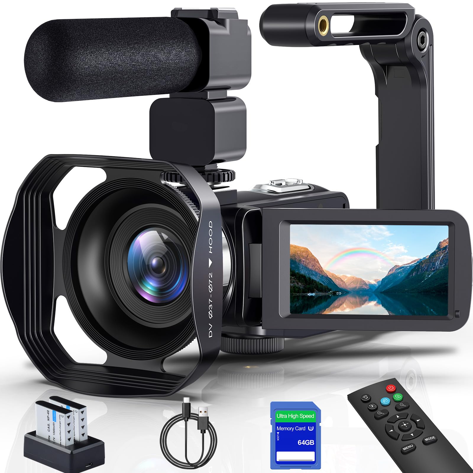 8K Video Camera Camcorder 64MP YouTube Vlogging Cameras IR Night Vision WiFi Webcam Camcorders with 18X Digital Zoom 3.0”Touch Screen Stabilizer, Mic, 64G SD Card, Remote Control and 2 Batteries-picture-16