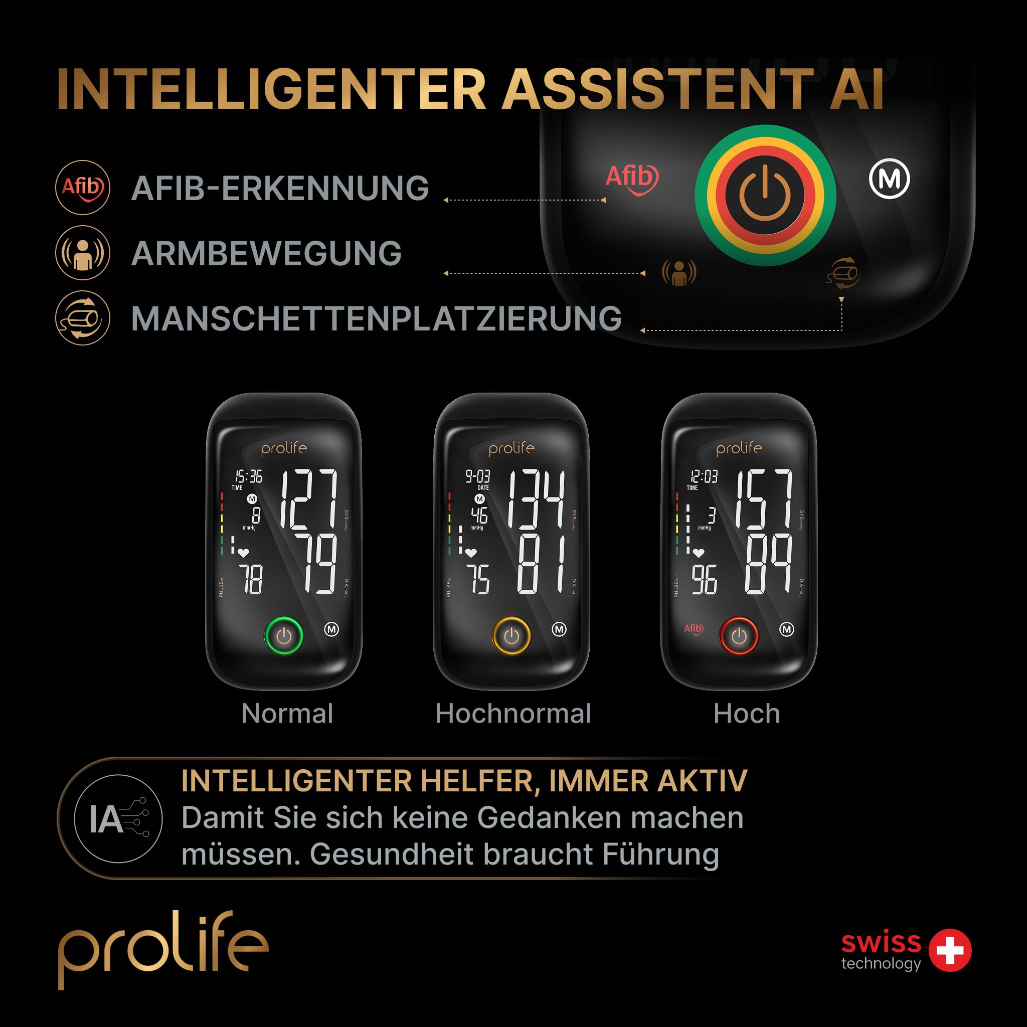 prolife PX7 Premium Blutdruckmessgerät Oberarm mit AFib, Digitales Blutdruckmessgerät mit App, Blutdruckmessgerät Bluetooth, Blutdruckmanschette