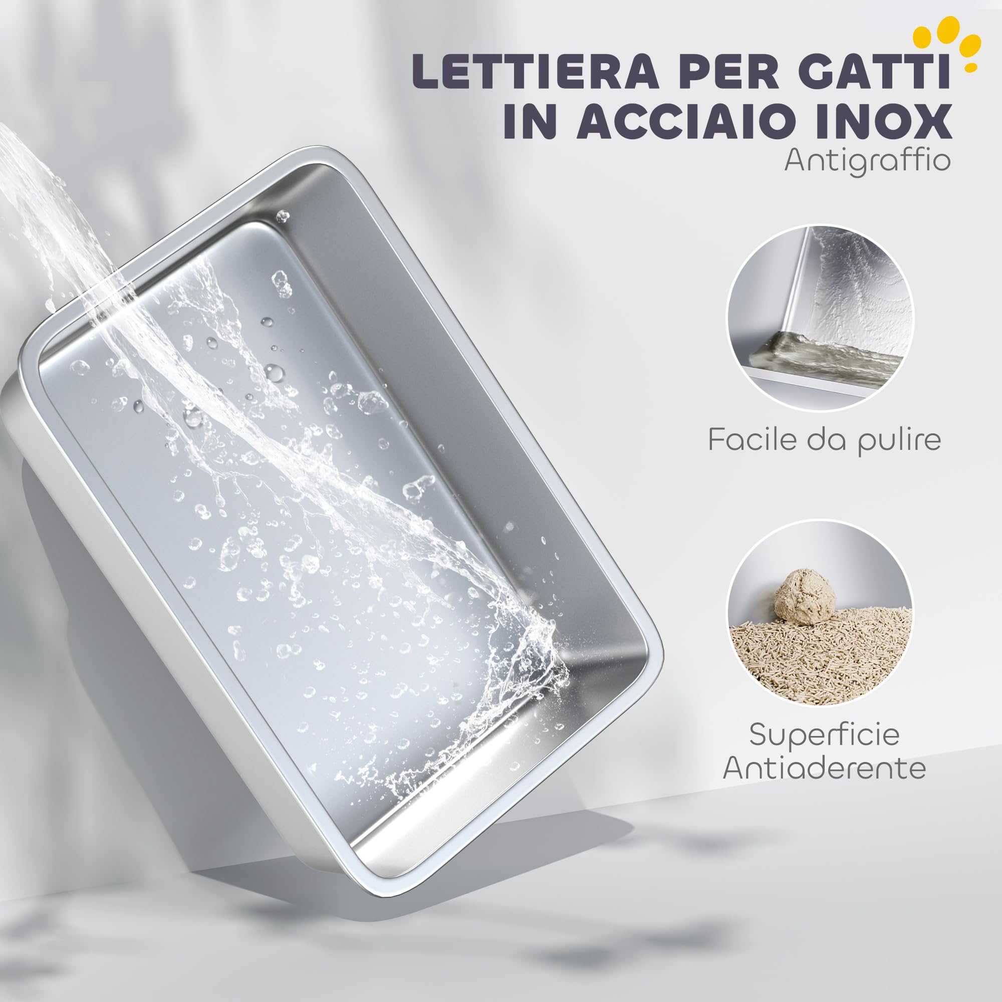 PawHut Lettiera per Gatti XL in Acciaio Inox con Coperchio Grigio Chiaro | Lettiera Chiusa, per Gatti Grandi, con Paletta, Coperchio Ribaltabile, Deodorante