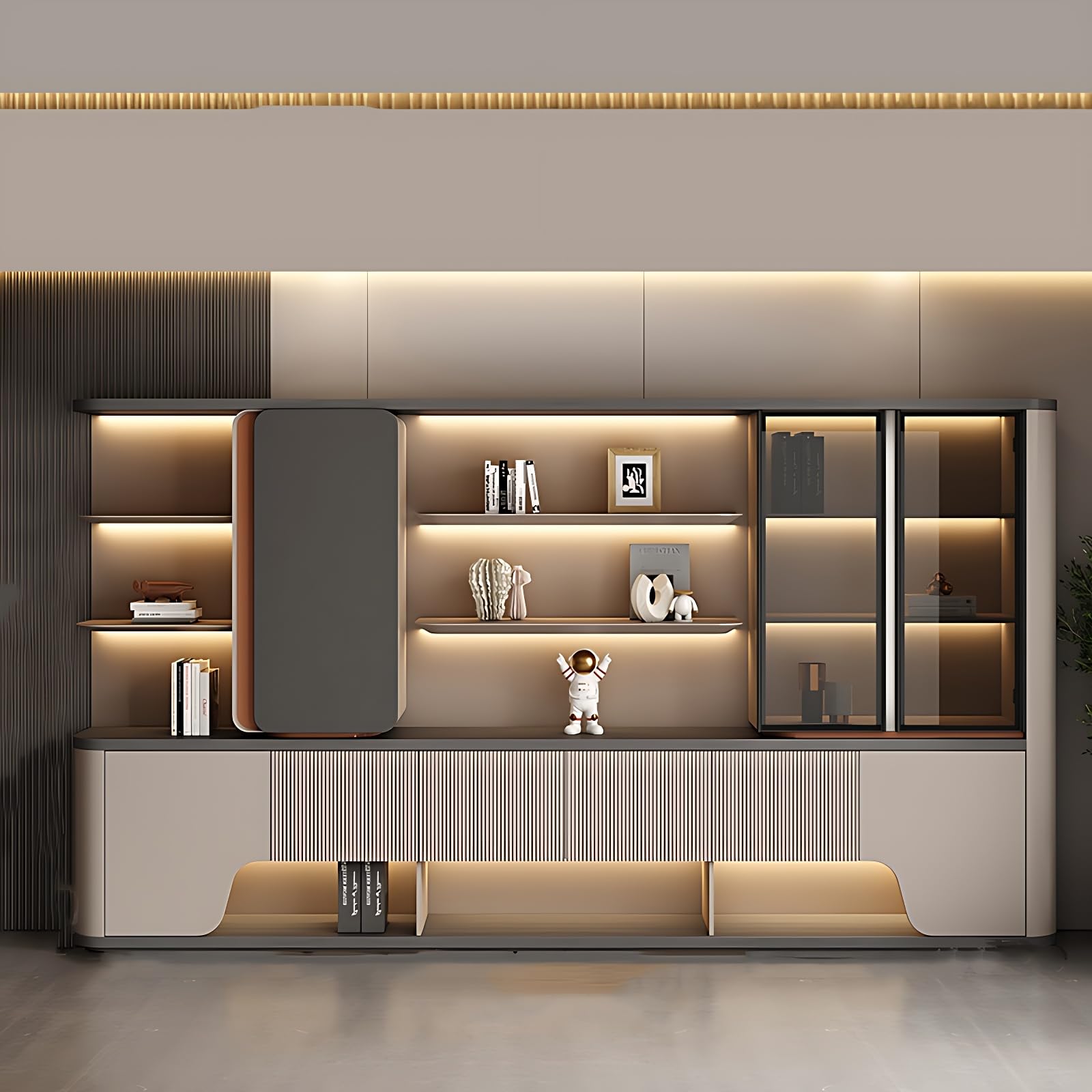 ZGNBSD Executive Desk - Luxury l Shaped Desk with Drawers, Desk with Storage with LED Strip, Home Office Desks with Multi-Function Cable Box, No