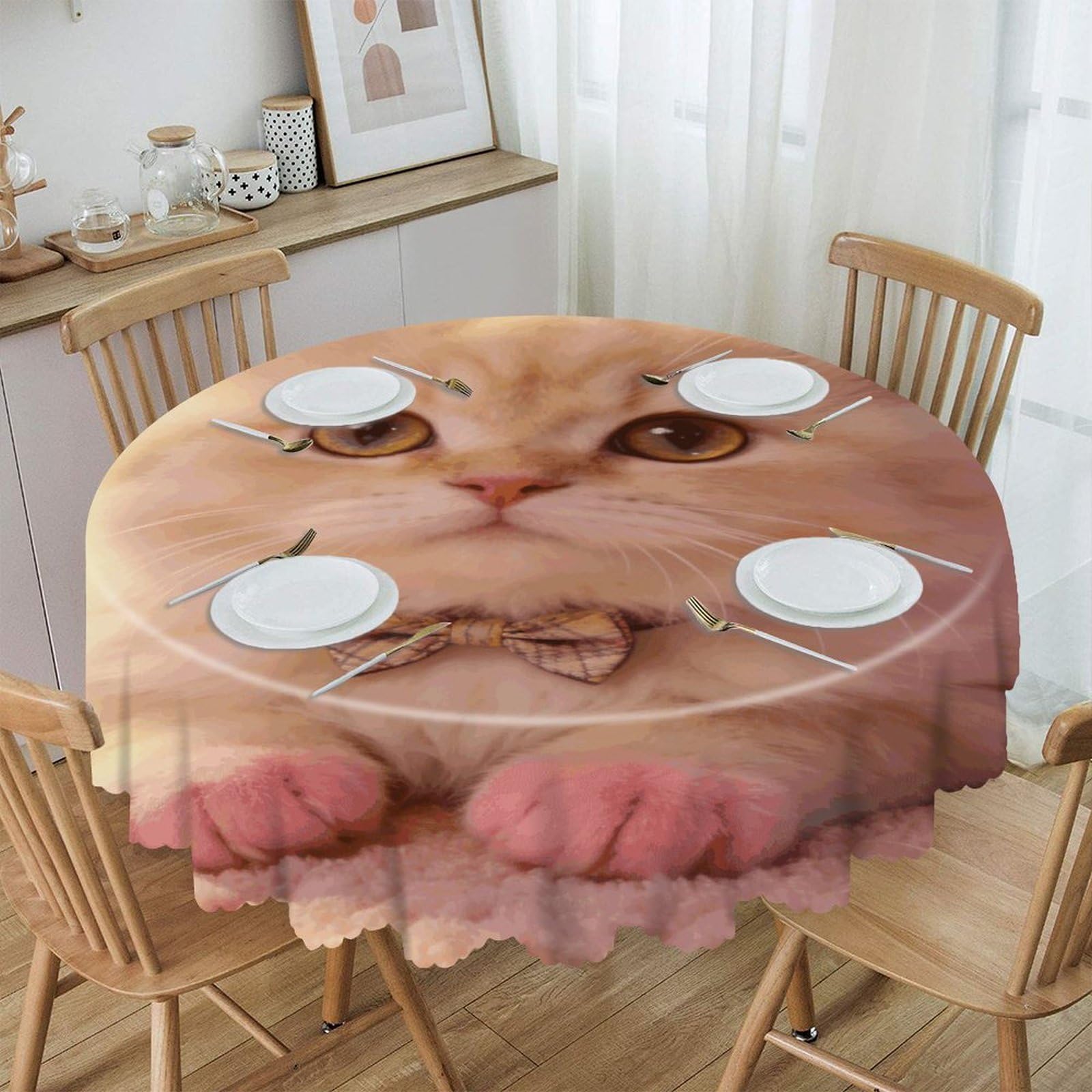 Khauerbc Style Fluffy Paws Sweetheart Round Tablecloths,Spill Proof,Polyester Fabric Washable Table Cloth Cover For Dining Wedding And Outdoor,Soft Toching And Easy Clean