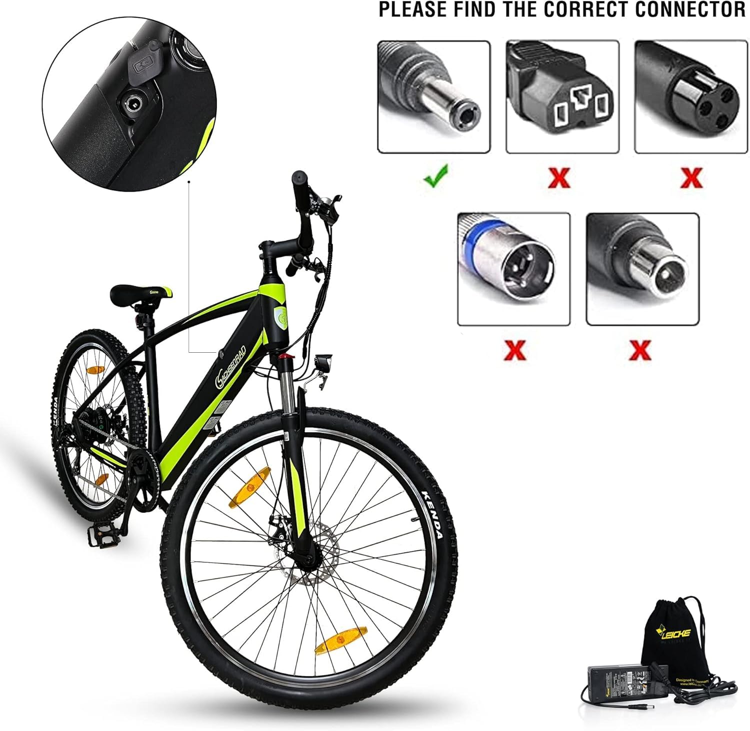 LEICKE 42V caricabatterie bici elettrica, certificato TÜV, adattatore AC per batterie agli ioni di litio da 36V, compatibile con scooter bilanciamento, bici iFold 20, XI300, Fiido D1, CMS F16 e-bike