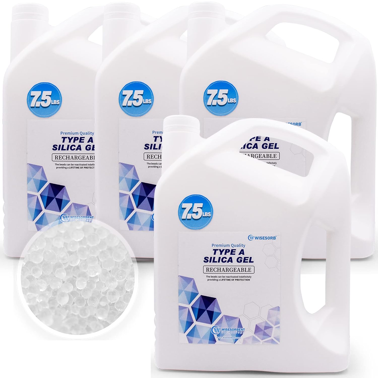 7.5 LBS Reusable Pure White Silica Gel Beads, Rechargeable Dessicant Dehumidifiers Desiccant Moisture Absorber