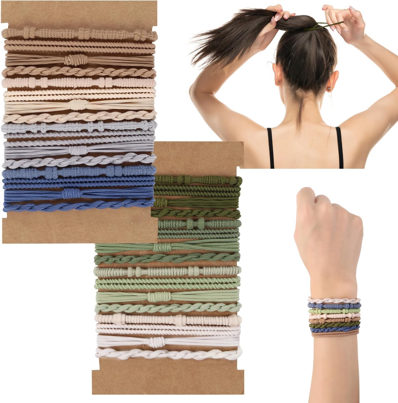 DIYDEC 32PCS Boho Hair Bracelets for Women Elastic Bracelets Hair Ties No Damage Hair Bands for Girls Thick Thin Long Curly Hair Accessories(B Style)