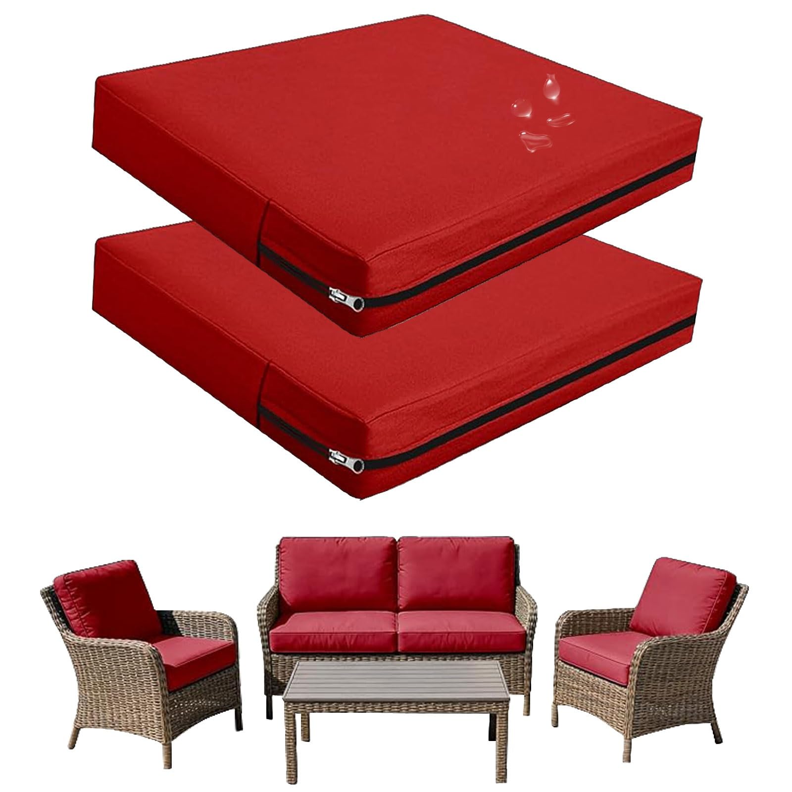 Replacement Outdoor Cushion Covers Waterproof, 65x65 60x60 50x50cm set of 6/4/2/1 Garden Sofa Seat Cushion Slipcover With Zipper for Chairs, Patio and Rattan furniture(Color21,65x65x10cm(2pcs))
