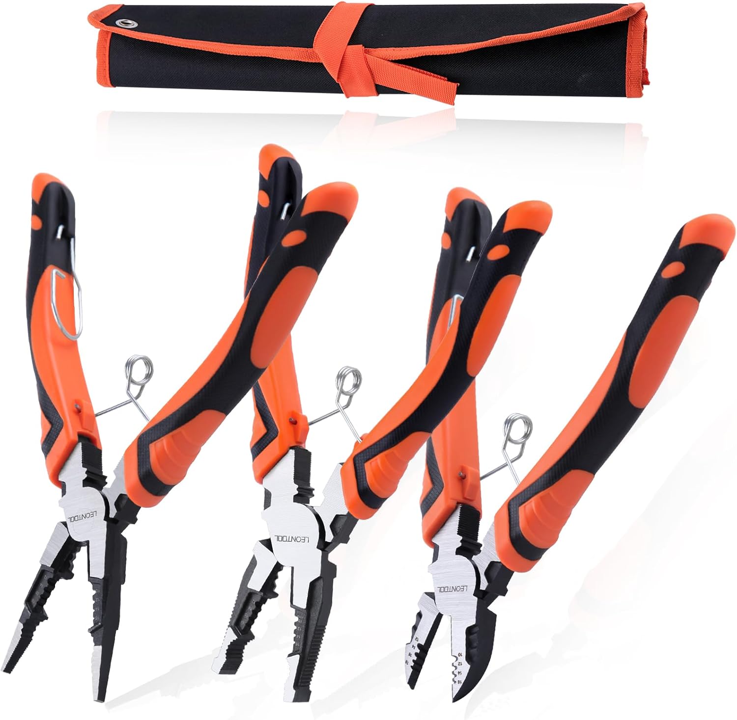 3PCS Pliers Set, 6-in-1 Multifunctional Wire Stripper Crimper Cutter, Including Long Nose Pliers Linemans Pliers Diagonal Cutting Pliers, 8" Electricians Pliers Hand Tool Set for Basic Repair