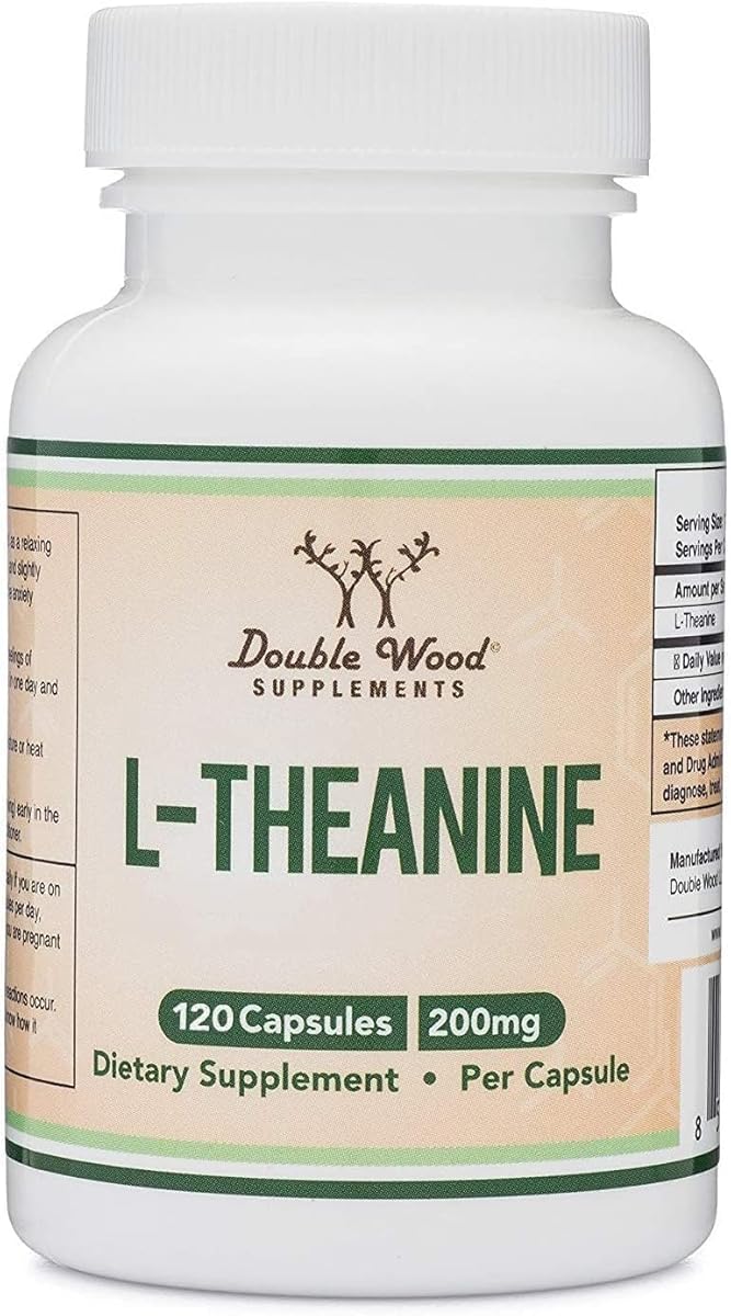 L Theanine L-Theanine 200mg Double Strength - Supports Health Sleep Response and Relaxation - 120 Capsules (Third Party Tested, Gluten Free) by Double Wood