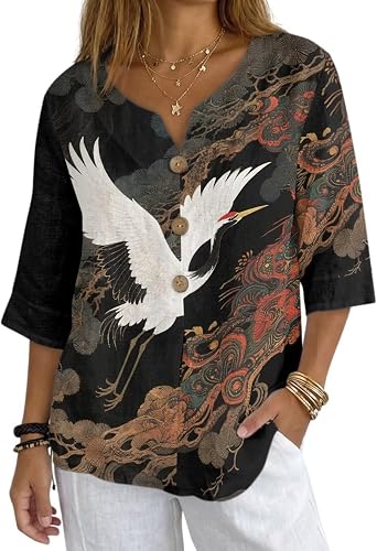 Linen Tops Women Classic Button Down Short Sleeve Linen Blouses