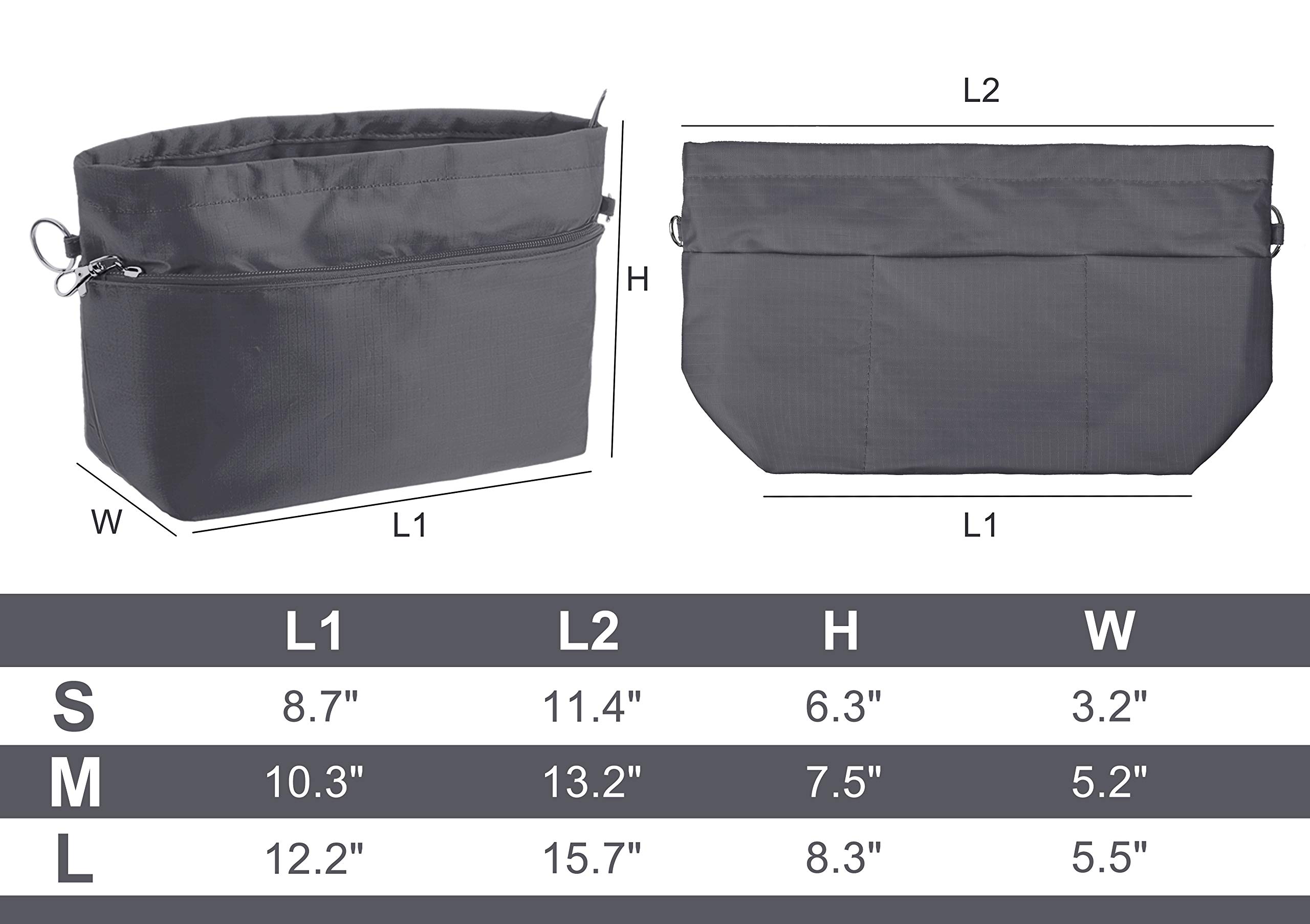 Vercord Bolso Bolso Bolso Tote Pocketbook Organizador Insertar Cierre De Cremallera 11 Bolsillos Gris Medio