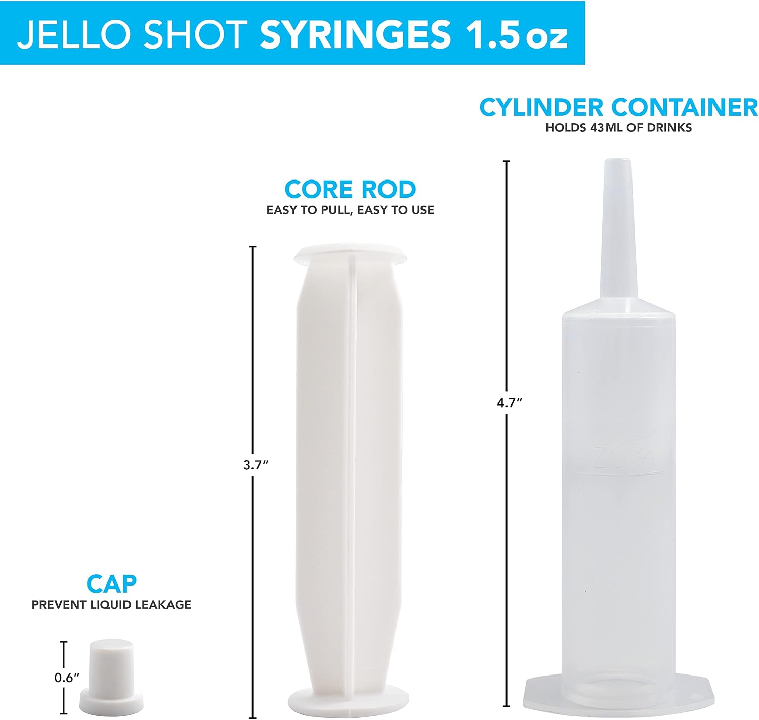 Party Essentials 1.5 Ounce Gelatin Shot/Gelatin Syringe Injectors with Caps, 12-Count, Clear
