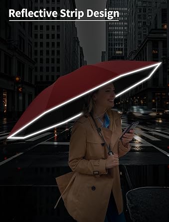 Seniny Inverted Travel Umbrella Compact - Windproof Umbrellas for Rain with Reflective Strip, Small UV Umbrella for Sun Protection, Automatic Portable Umbrellas Fold in Reverse for Car, Backpack, Kids