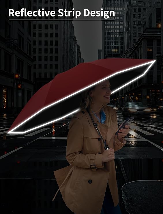 Seniny Inverted Travel Umbrella Compact - Windproof Umbrellas for Rain with Reflective Strip, Small UV Umbrella for Sun Protection, Automatic Portable Umbrellas Fold in Reverse for Car, Backpack, Kids