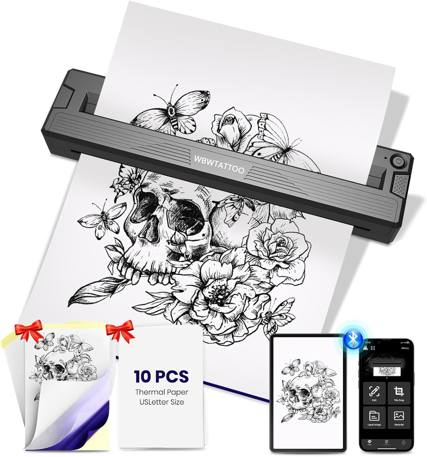 Tattoo Stencil Printer Machine,2026 Newly Upgraded Thermal Portable Wireless Bluetooth Printer,for Tattoo Artists&Beginners,with Transfer Paper and Thermal Paper,Compatible with Phone&PC