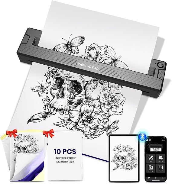 2026 Newly Upgraded Tattoo Stencil Printer Machine,for Tattoo Artists&Beginners,Thermal Portable Wireless Bluetooth Printer,with Transfer Paper and Thermal Paper,Compatible with Phone&PC (Black)