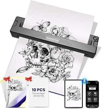 2026 Newly Upgraded Tattoo Stencil Printer Machine,for Tattoo Artists&Beginners,Thermal Portable Wireless Bluetooth Printer,with Transfer Paper and Thermal Paper,Compatible with Phone&PC Black