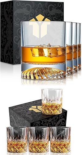 Miniatura 1 de OPAYLY Juego de 8 vasos de whisky, vasos de rocas, vasos antiguos de 10 onzas para beber whisky escocés, whisky, coñac, vodka, tequila, ron y