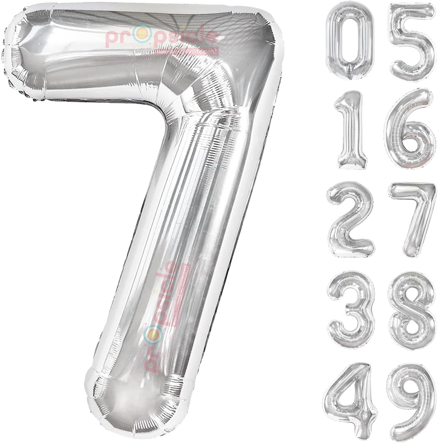 Propsicle 16 inch Birthday Foil 7 Number Helium Balloon Party Decoration Silver Pack of 1 | 7 Year No. Balloons Birthday/Anniversary | Seven Number