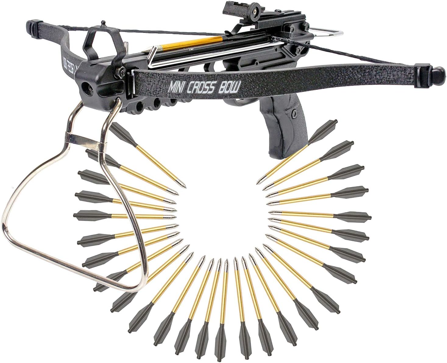 Crossbow Pistol with Bolt Rack Self-Cocking 80 LBS with Adjustable Sights and a Total of 27 Aluminim Arrow Bolt Set Warranty