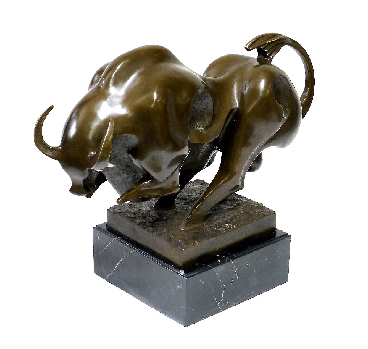 Statuetta in bronzo XXL – Toro potente – firmata da Milo – enorme scultura in bronzo su base in marmo – Arte moderna – Marrone