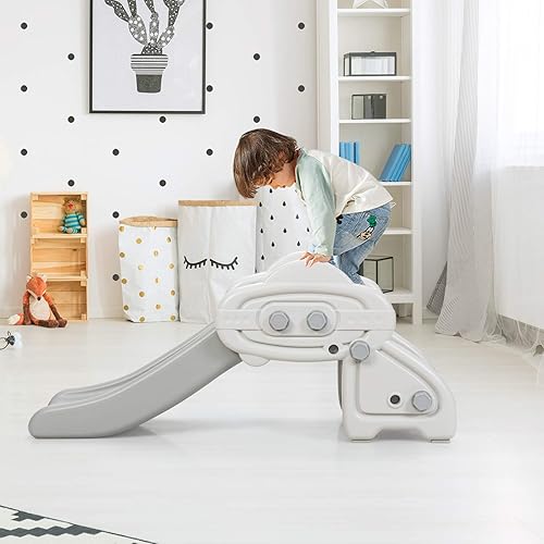 Miniatura 5 de BABY JOY Juego de tobogán para niños, juego de mini tobogán independiente para bebé, HDPE, almohadillas antideslizantes para los pies, pedales