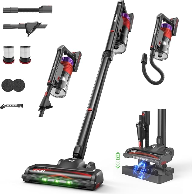 ElecKeys 650W Cordless Vacuum Cleaner for Pet Hair & Hardwood Floors, 55kPa Lightweight Vacuum Cleaners with 65 Mins Runtime, Quiet Stick Vac,Charging Dock, Self-Standing, Foldable Tube