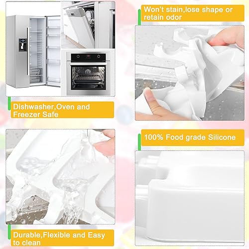 Miniatura 3 de Molde de silicona para helado de 4 cavidades, moldes para hornear con 200 palitos para golosinas caseras (blanco)