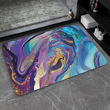 Diatomaceous Earth Bath Mat,Purple Gold Marble Non-Slip Volume Super Absorbent Fast Drying for Bathroom Kitchen Door mat,Eco-Friendly Easy to Clean 1624Inch 40 * 60cm