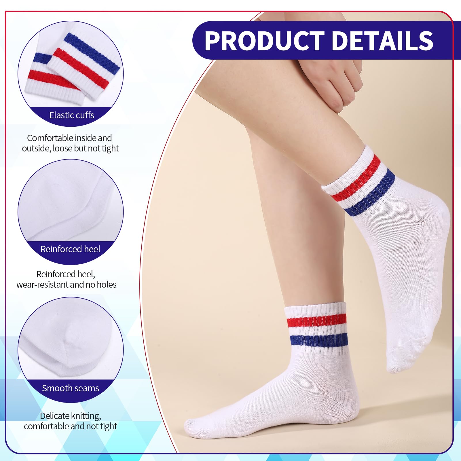 Zuimei 6 Pairs Boys Girls Socks Kids Sport Crew Socks Junior Cotton School Sports Sock, Striped Stretchy Athletic Sock for Girls and Boys 6-12 Years