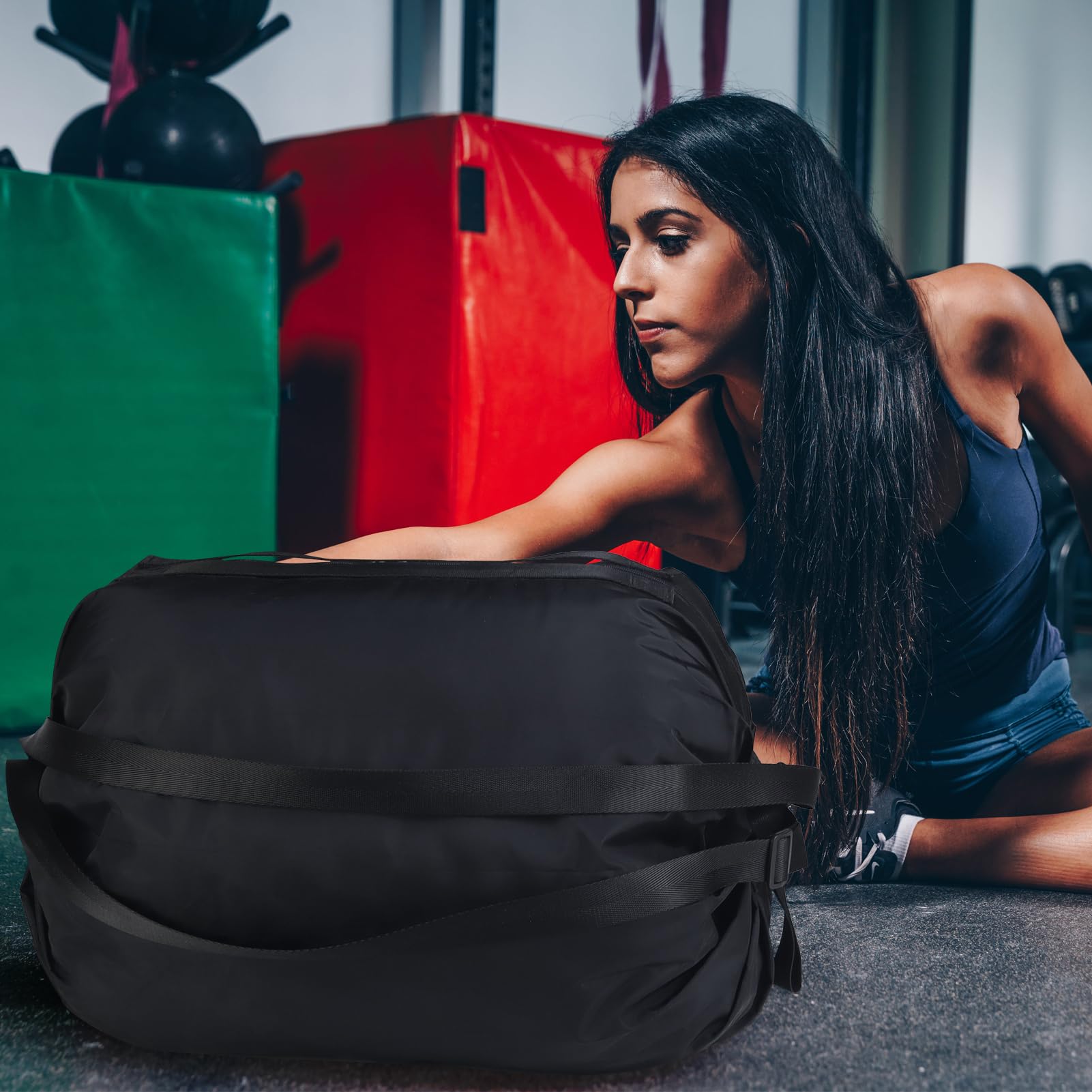 Bolsa de lona grande para artículos esenciales de viaje, bolsas de comestibles reutilizables, plegable, bolsa de viaje portátil, mochila de gimnasio de compras, 35L, Negro clásico, Grande 6