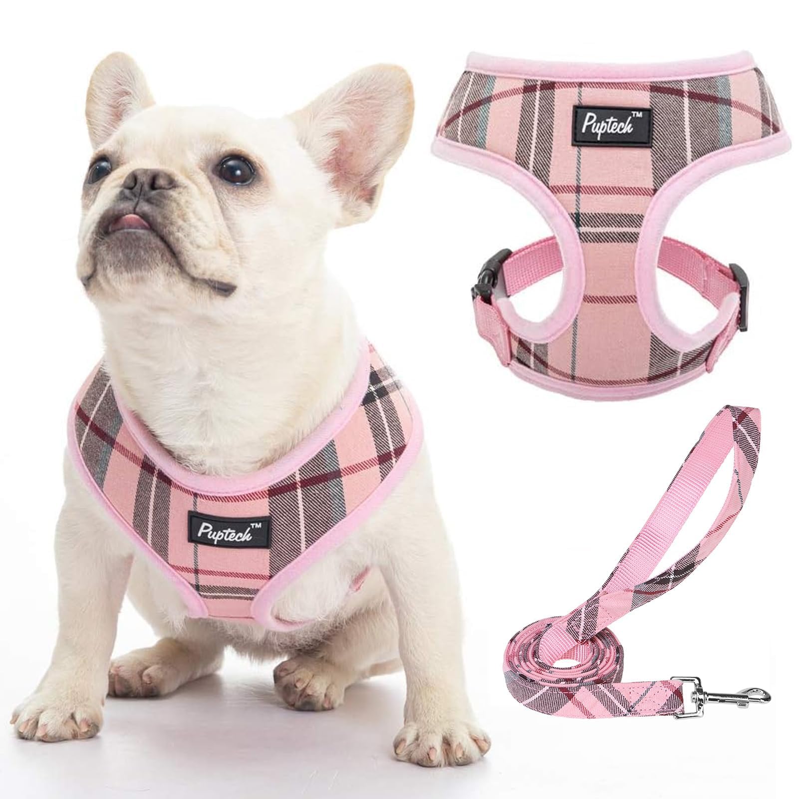 PUPTECK Soft Mesh Dog Harness and Leash Set Pet Puppy Cat Comfort Padded Vest No Pull Harnesses, Light Pink, L