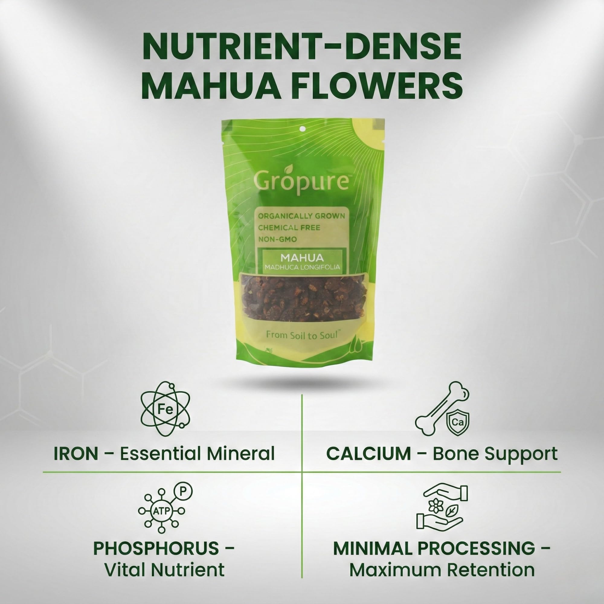 GroPure Organic: From Soil to Soul | Dried Mahua Flowers 200g | Premium Mahua Phool (Madhuca Longifolia) for Herbal Drinks, Traditional Recipes & Wellness | Naturally Sweet Sun Dried Flowers | No Preservatives |