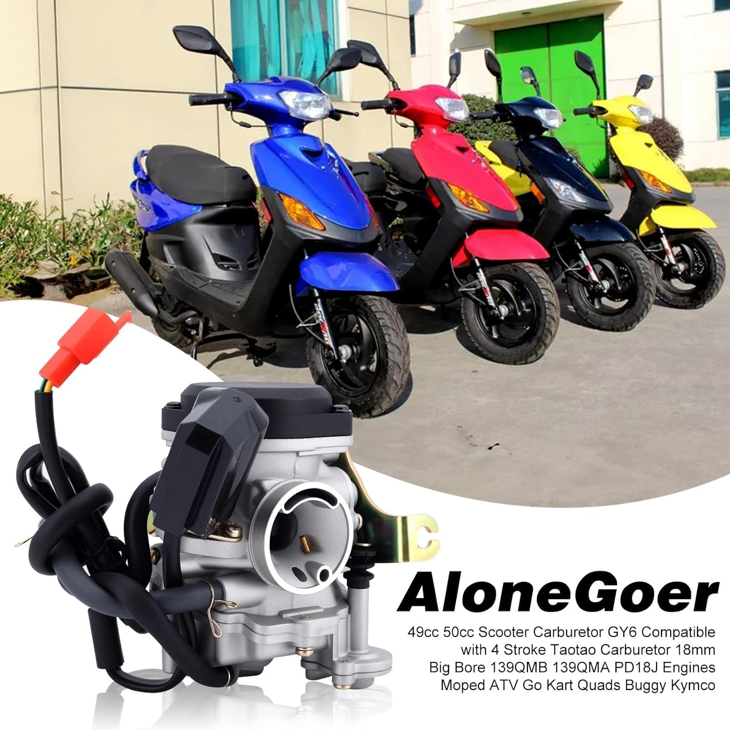 50cc GY6 Carburetor for Taotao 49cc 50cc 4-Stroke 18mm Big Bore 139QMB 139QMA PD18J Engines ATV Go Kart Scooter Mopeds Quads Buggy Kymco