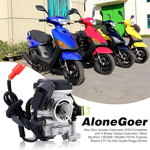 Miniatura 2 de Carburador 49cc 50cc para Scooter GY6 Compatible con Ciclomotor Taotao de 4 Tiempos Carburador 18mm de Gran Calibre 139QMB 139QMA PD18J Motores para