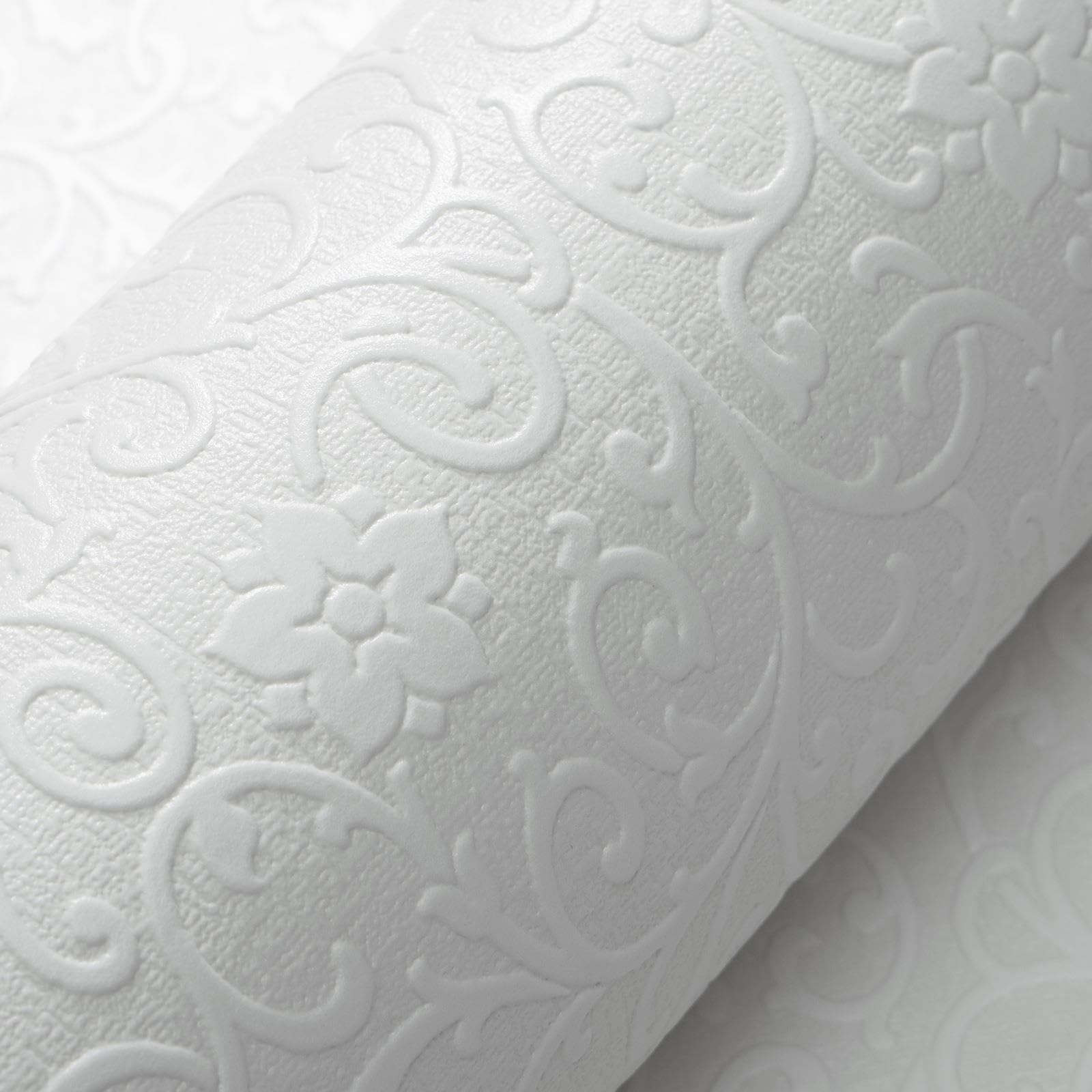 B&Q -  White Floral Paintable Wallpaper Thick Textured Vinyl