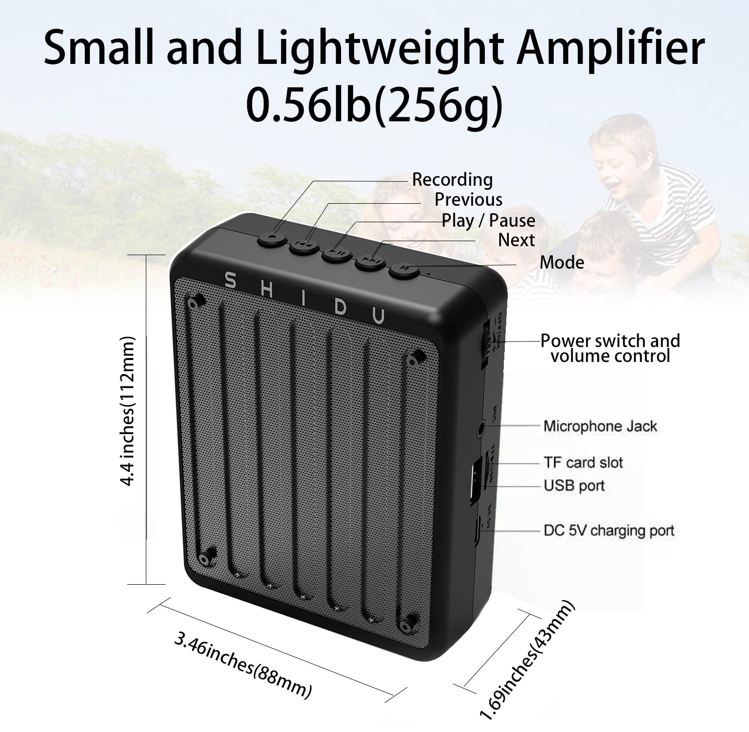 SHIDU Mini amplificador de voz recargable portátil para profesores con micrófono con cable y cintura, compatible con audio en formato MP3 para habla, clase, entrenamiento, guía turística,