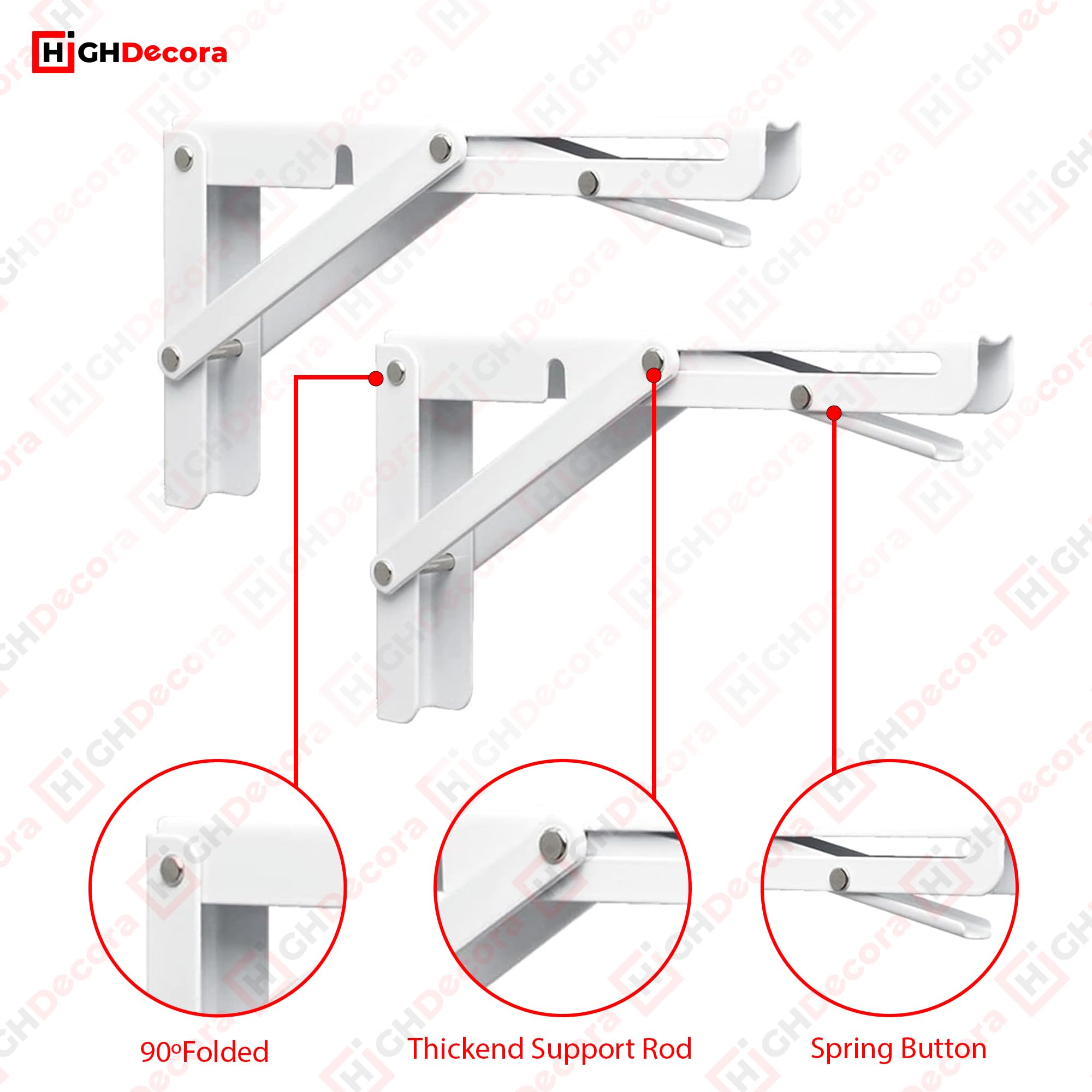 2pcs Folding Shelf Brackets – Heavy Duty Metal Collapsible Triangle Shelf Bracket, Diy Wall Mounted Folding Table Hinge