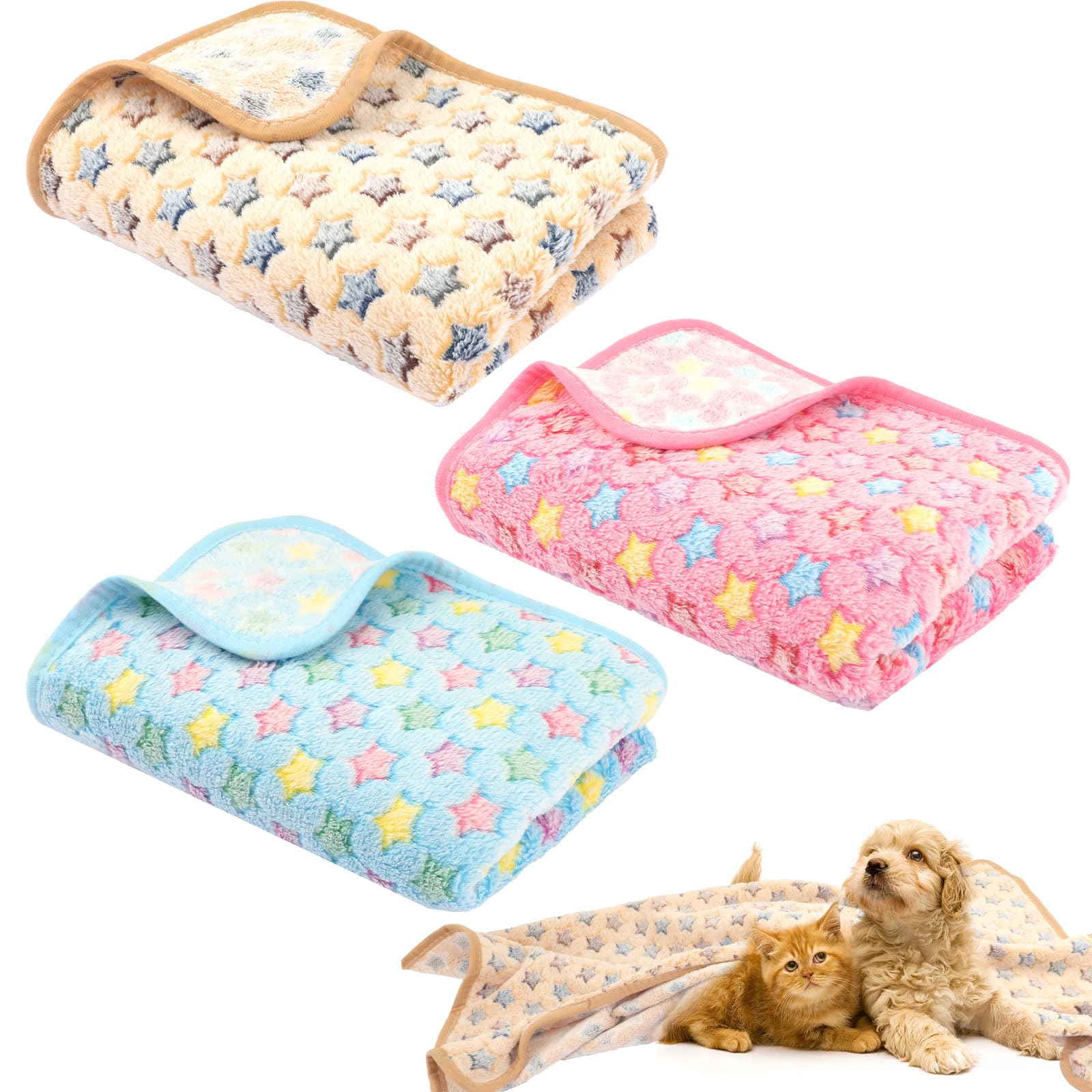 Neerow 3 Stück Hundedecke, 104 x 76 cm Katzendecke Sofa, Weich Fleece Kuscheldecke Flauschig, 3 Farben Haustier Decke Waschbar für Hunde, Katzen, Sofa, Auto, Betten, Transportbox