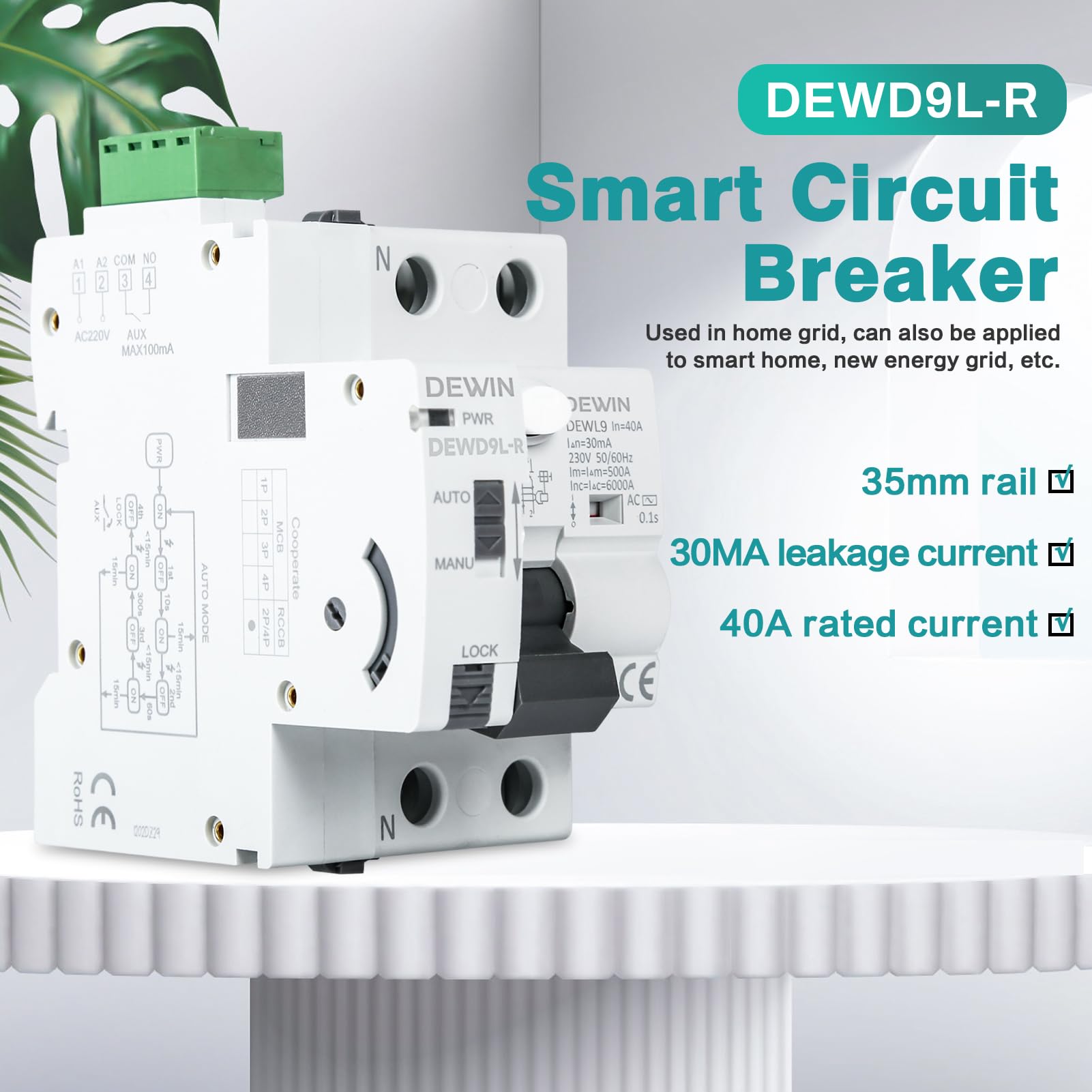 DEWIN Interruttore Differenziale a Riarmo Automatico 40A 30mA Salvavita con Riarmo Automatico Differenziale Riarmo Automatico Salvavita Restart 2P AC