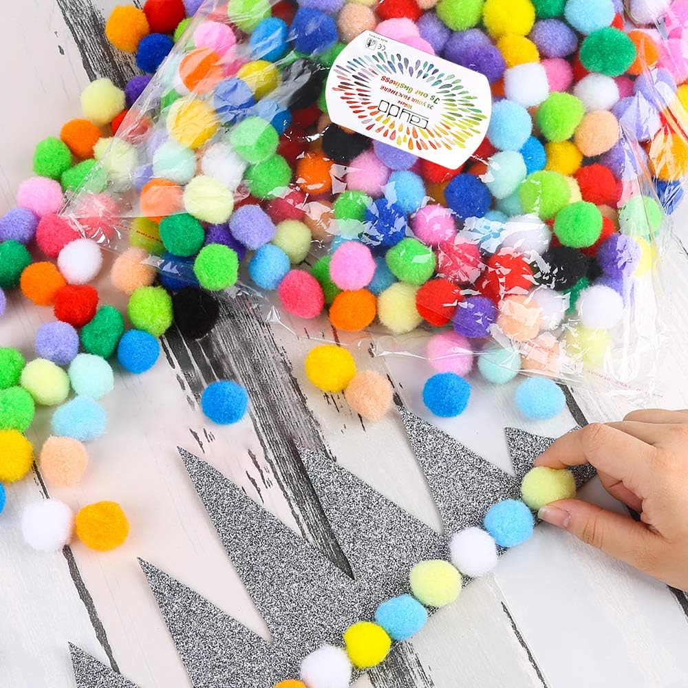 Caydo 400 Pieces 1 Inch Pom Poms for Crafts, 20 Colors Bulk Pompom Balls for Home Decorations and Kids Creative Craft DIY Material