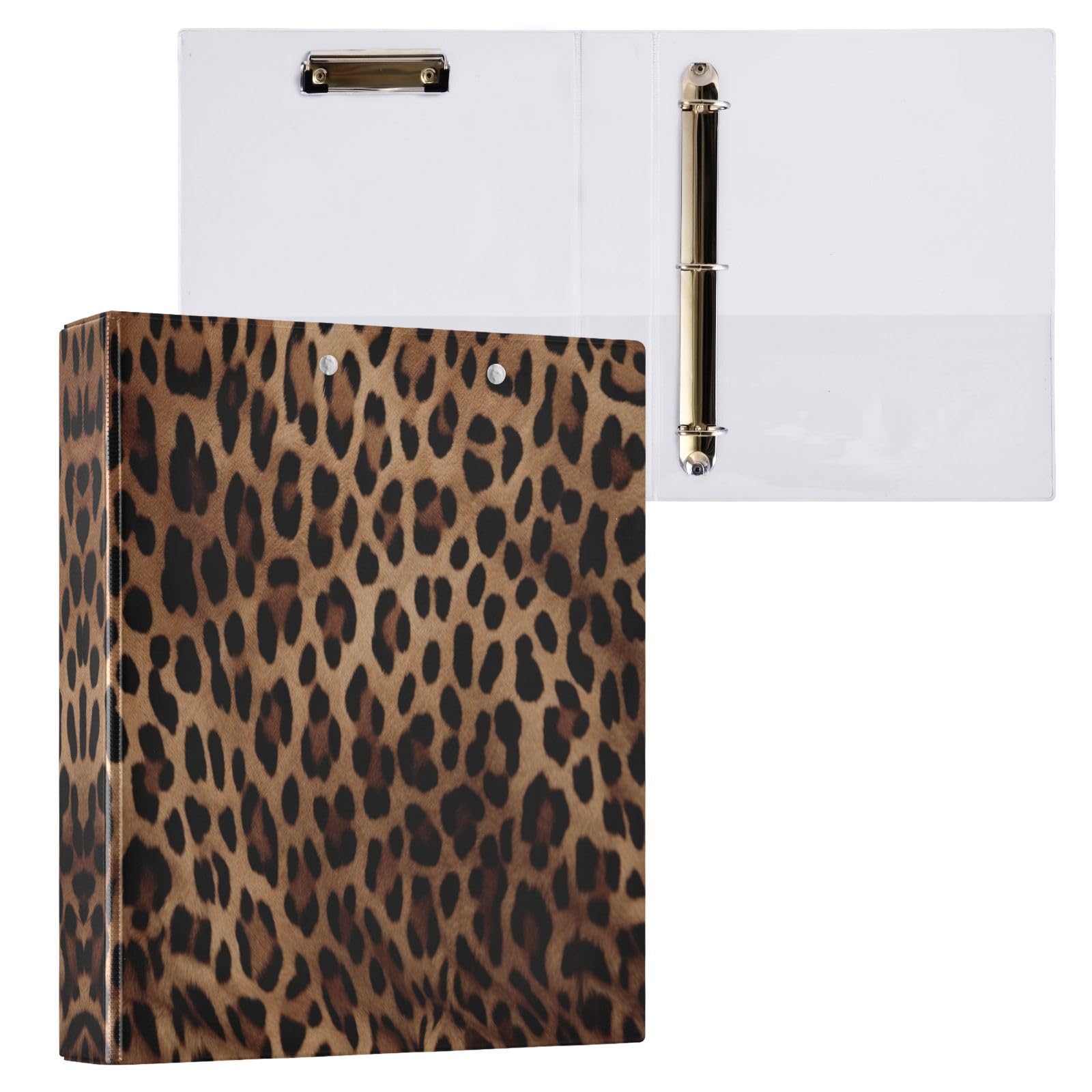 Raccoglitore versatile con stampa leopardata, 3,8 cm, 3 anelli, con portablocco, pronto per ufficio/casa, anello rotondo, contiene 200 fogli, confezione da 1